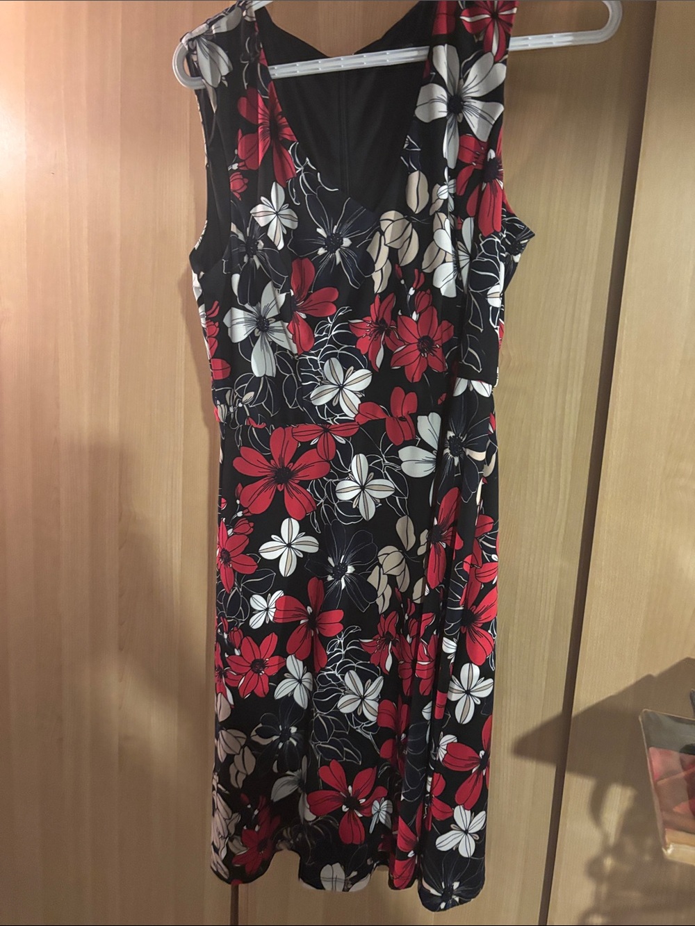 Tommy Hilfiger Black Midi Dress with Red & White Floral Print